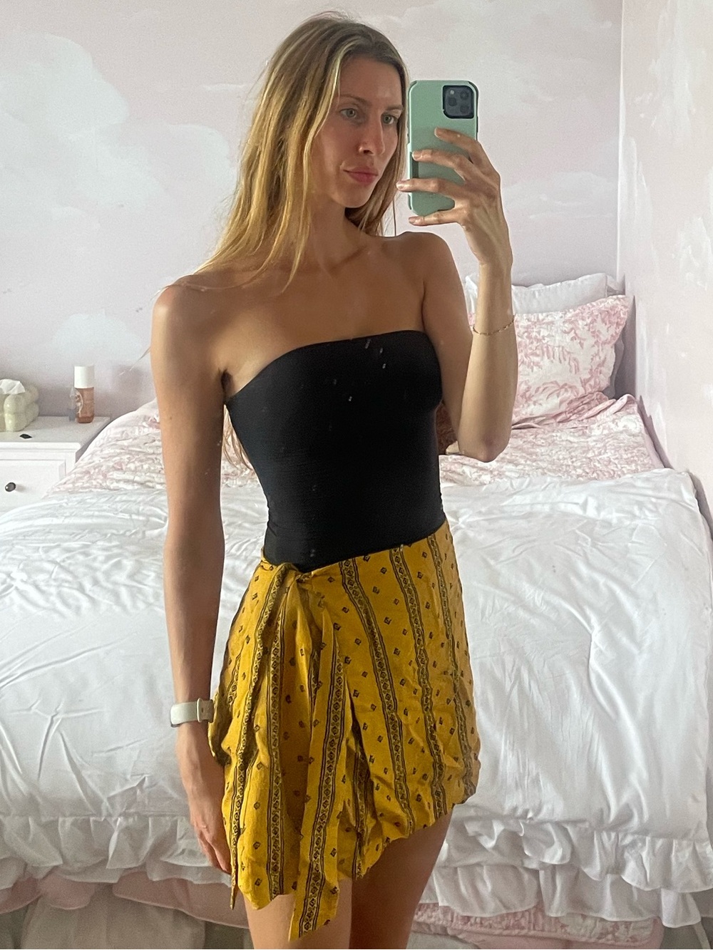 Yellow Patterned Wrap Skirt